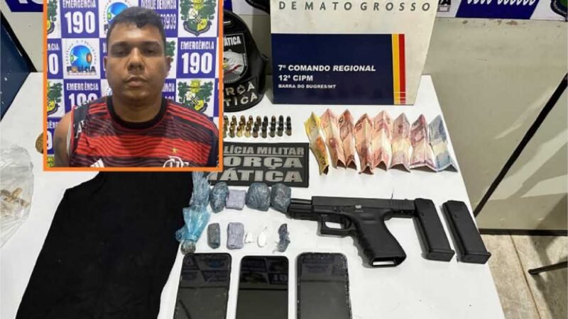 Líder do PCC em Barra do Bugres é preso com motocicleta furtada, arma e porções de drogas