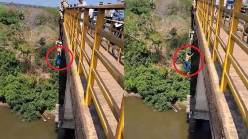 Homem que estava sendo içado da Ponte JK acaba caindo no rio Cuiabá; veja vídeo