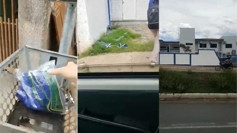 Vídeo mostra kits escolares jogados no lixo próximo à escola em Cuiabá; veja