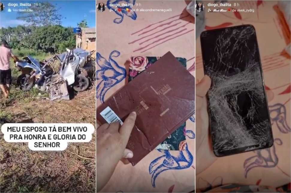 Sobrevivente mostra destroços de Gol e Bíblia com sangue