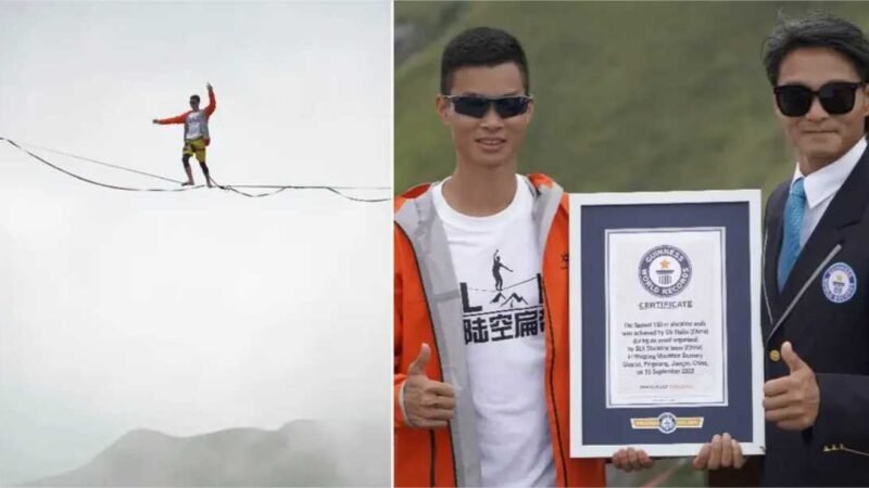 Chinês entra para o Guinness ao andar sobre slackline em tempo recorde