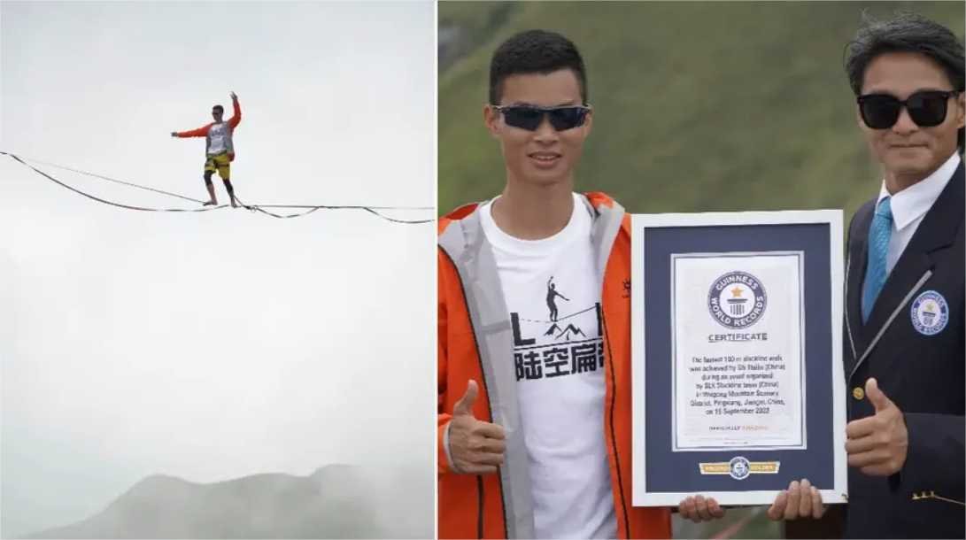 Chinês entra para o Guinness ao andar sobre slackline em tempo recorde