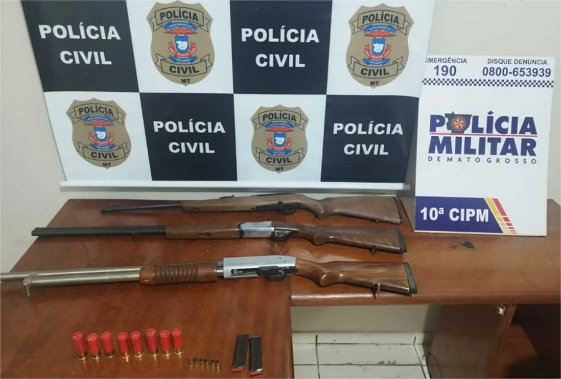 Polícia apreende armas de fogo após ocorrência de violência doméstica em Aripuanã
