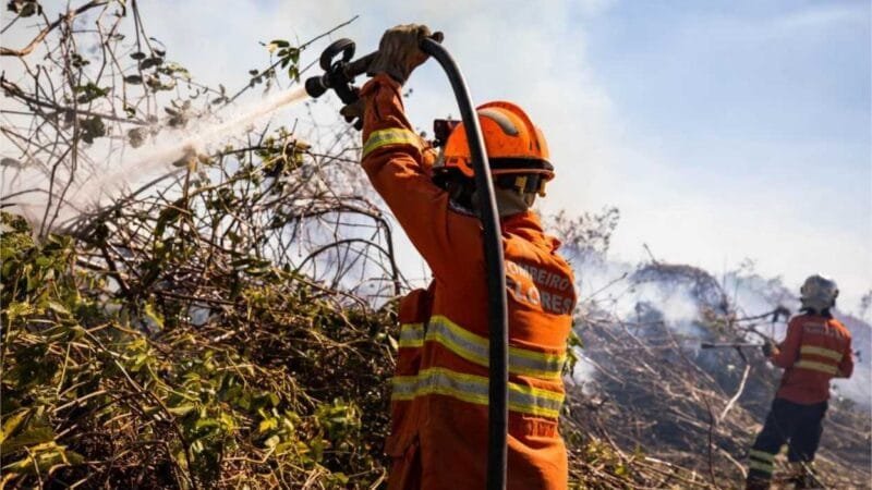 Corpo de Bombeiros segue no combate ao incêndio florestal em Cáceres neste sábado (29)