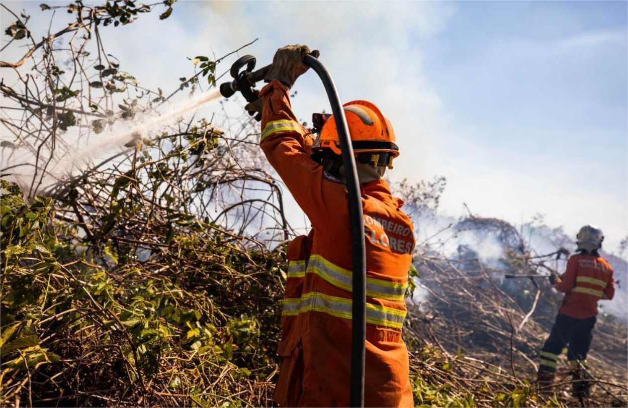 Corpo de Bombeiros segue no combate ao incêndio florestal em Cáceres neste sábado (29)