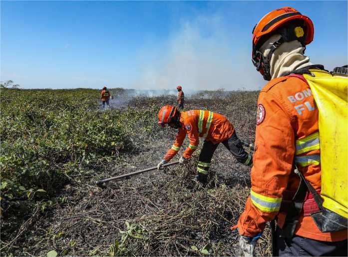 Corpo de Bombeiros segue combatendo incêndio no Pantanal nesta quarta-feira (17)