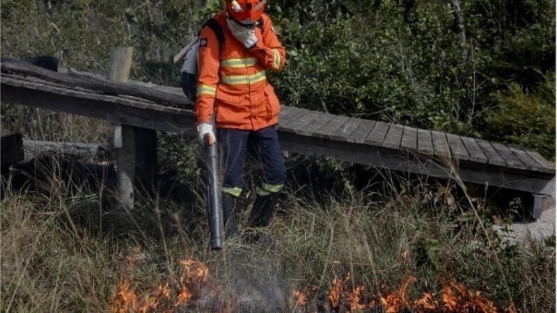Bombeiros combatem incêndio na Estrada de Chapada; PM controla trânsito na região