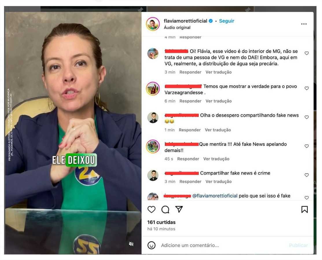 Flávia Moretti posta fake news e apaga após comentários