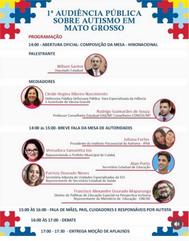 Evemto: 1° Audiência Pública com o tema “A realidade, as perspectivas e os desafios das pessoas com Transtorno do Espectro Autista (TEA)”