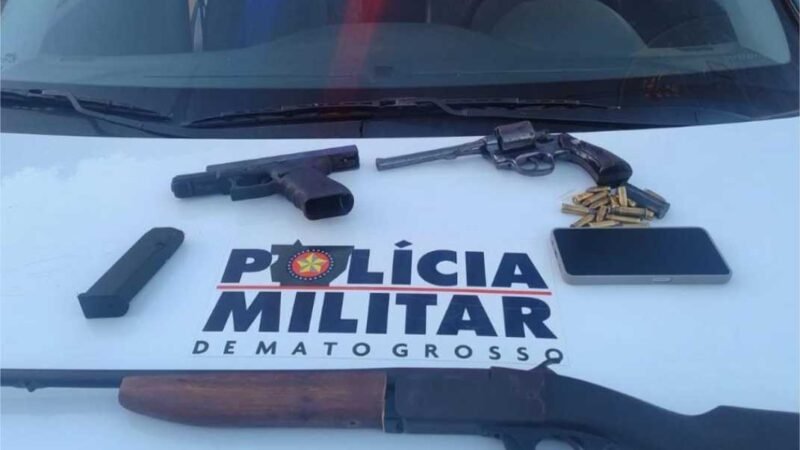 PM desarticula quadrilha e apreende arma de fogo de facção em São José dos Quatro Marcos