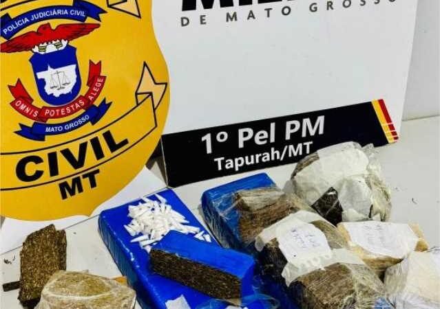 Polícias Militar e Civil prendem membro de facção por tráfico e apreendem 4,7 quilos de drogas em Tapurah