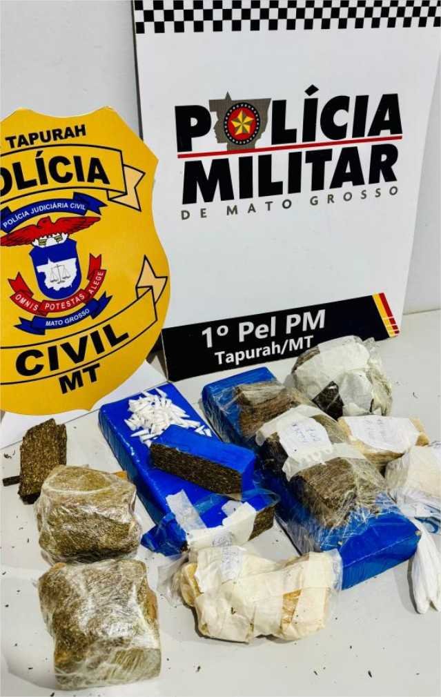 Polícias Militar e Civil prendem membro de facção por tráfico e apreendem 4,7 quilos de drogas em Tapurah
