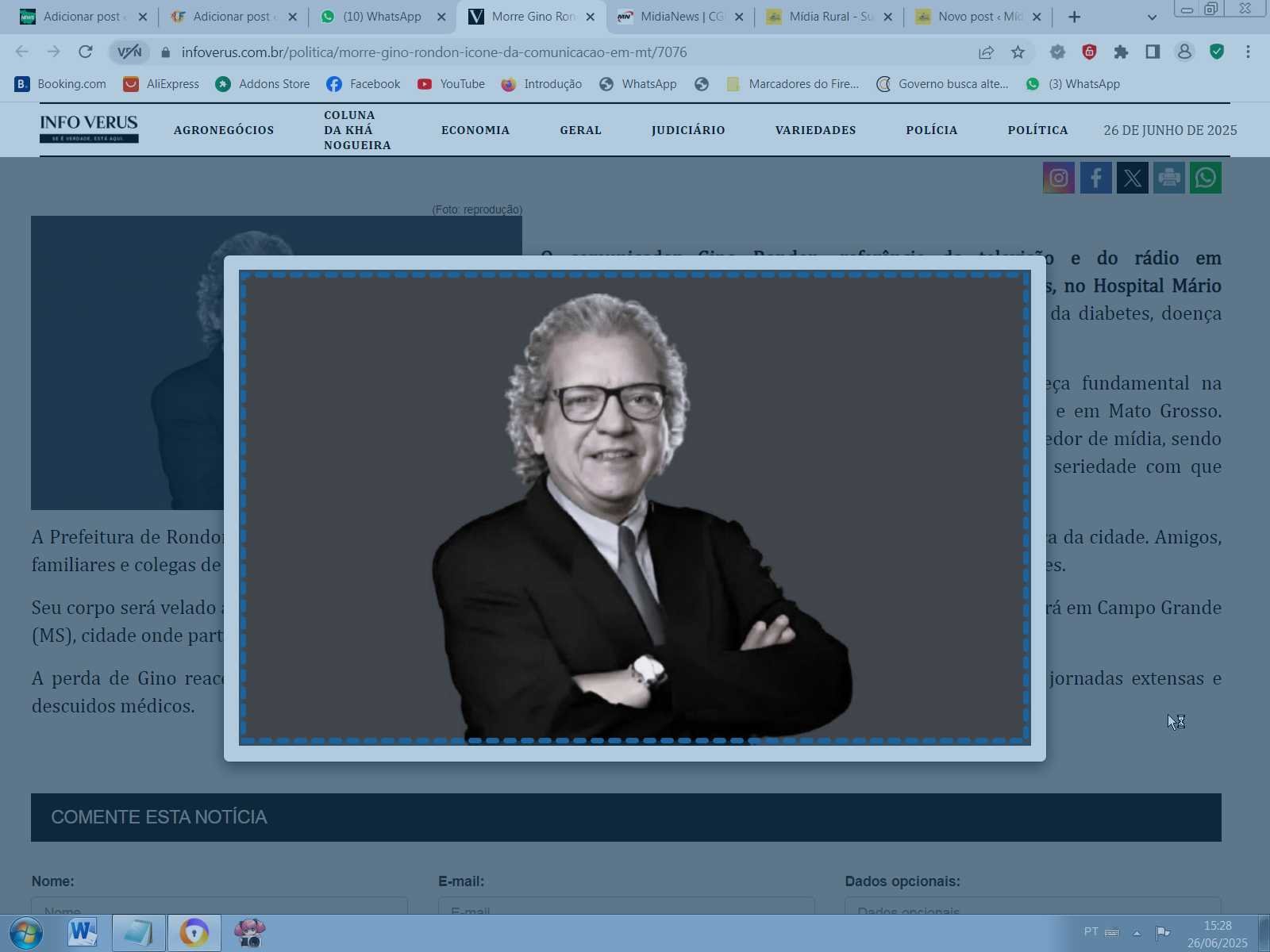 Morre Gino Rondon, ícone da comunicação em MT