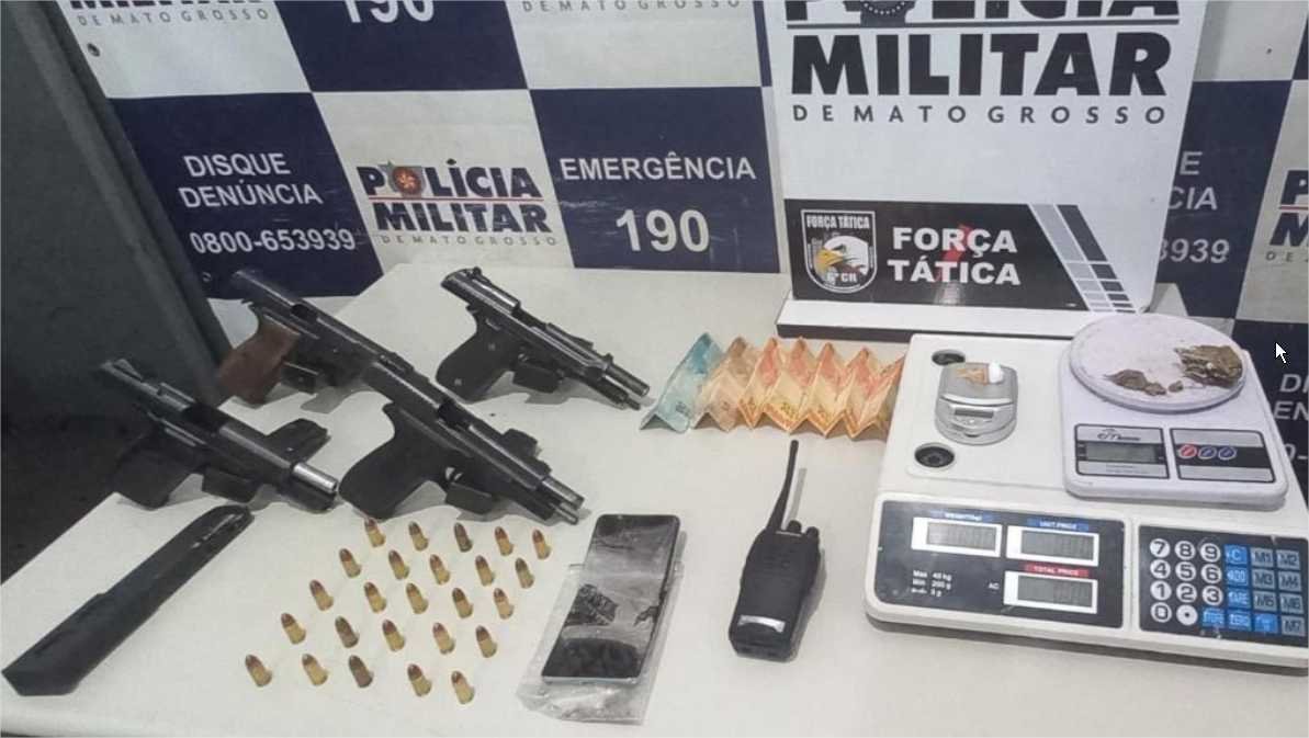 Força Tática prende faccionado com quatro armas de fogo, carregadores e munições em Cáceres