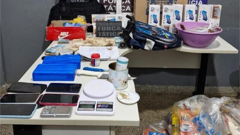 Força Tática prende casal por tráfico de drogas e apreende cestas básicas e animal silvestre abatido