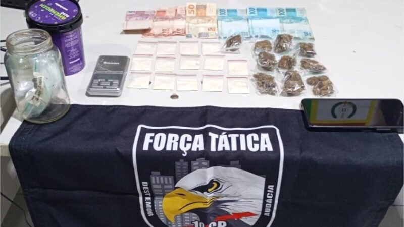 Força Tática prende homem por tráfico de drogas e apreende porções de cocaína e maconha