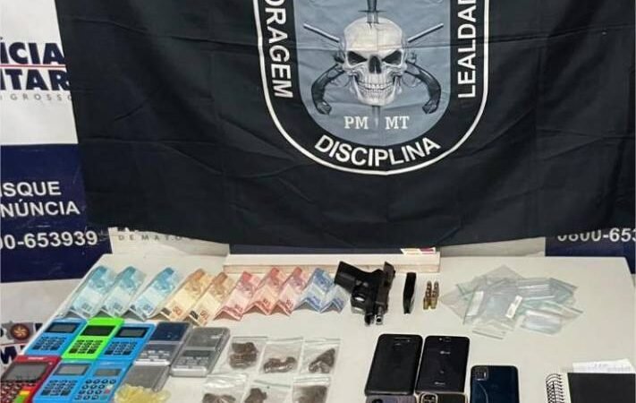 Polícia Militar prende dois faccionados com arma de fogo e drogas em Cáceres