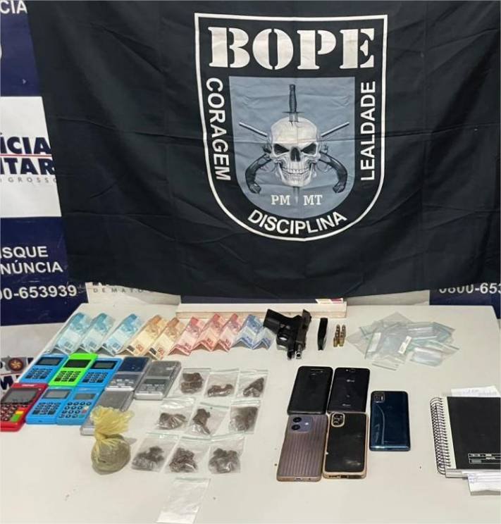 Polícia Militar prende dois faccionados com arma de fogo e drogas em Cáceres