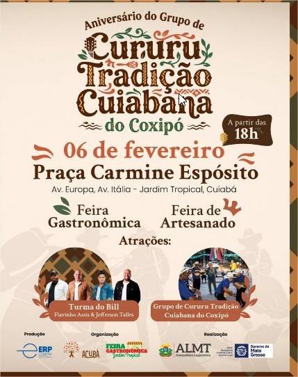 Grupo de Cururu Tradição Cuiabana do Coxipó celebra aniversário com festa cultural em praça de Cuiabá