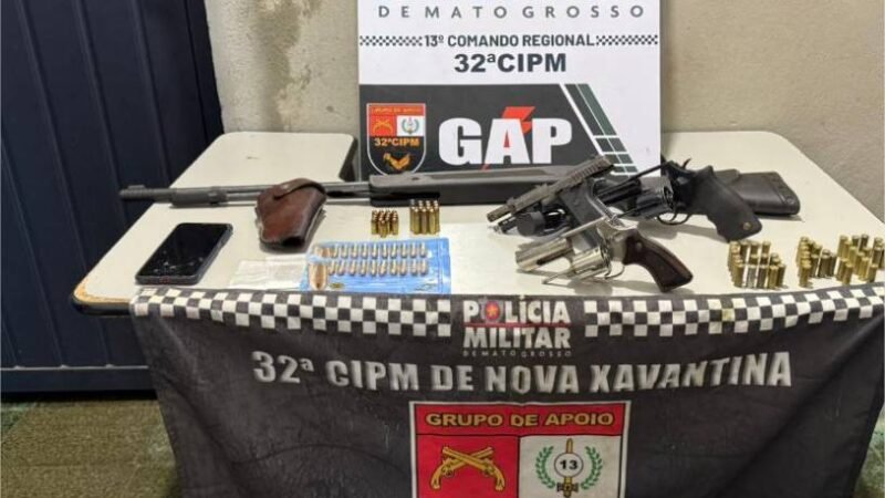 Polícia Militar prende faccionado com armas de fogo e munições em Nova Xavantina