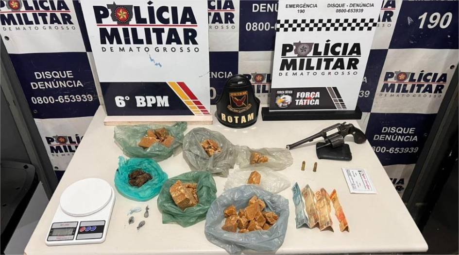 Rotam prende suspeito por tráfico ilícito de drogas e porte ilegal de arma em Cáceres