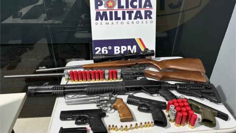 Apreensões de armas de fogo pela Polícia Militar crescem 78% em 2026 em Mato Grosso