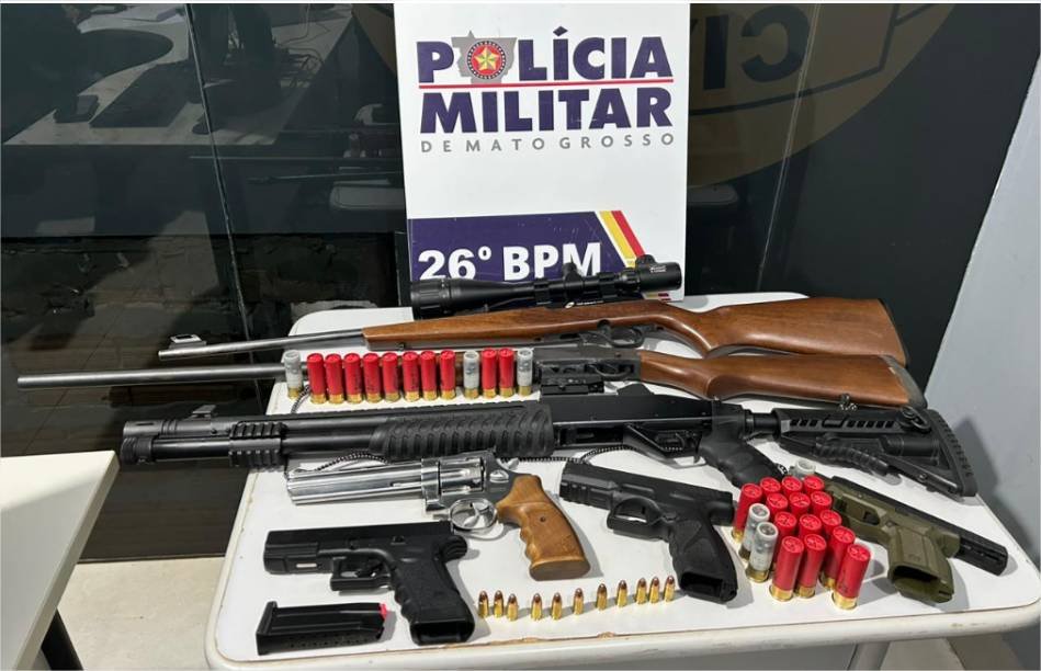 Apreensões de armas de fogo pela Polícia Militar crescem 78% em 2026 em Mato Grosso