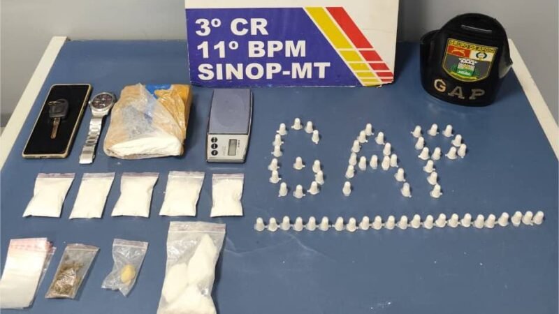 Polícia Militar prende faccionado com tablete e porções de cocaína em Sinop