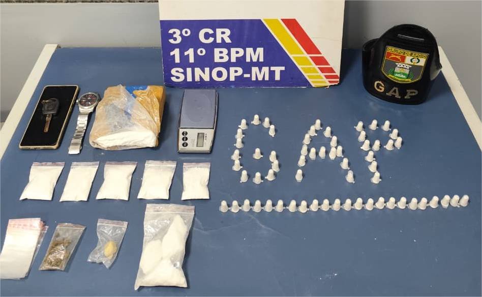 Polícia Militar prende faccionado com tablete e porções de cocaína em Sinop