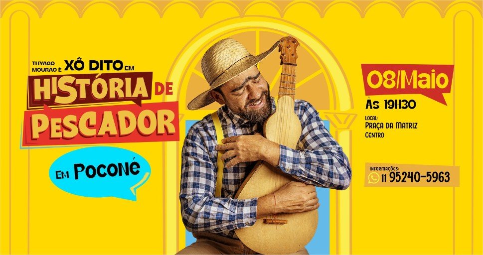 Thyago Mourão leva turnê gratuita de Xô Dito com História de Pescador em Poconé