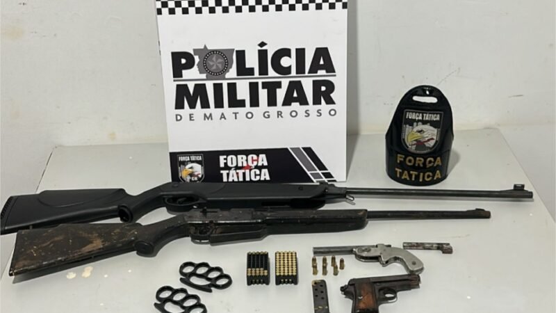 Força Tática apreende armas de fogo e mais de 100 porções de drogas em abordagens em Tangará da Serra