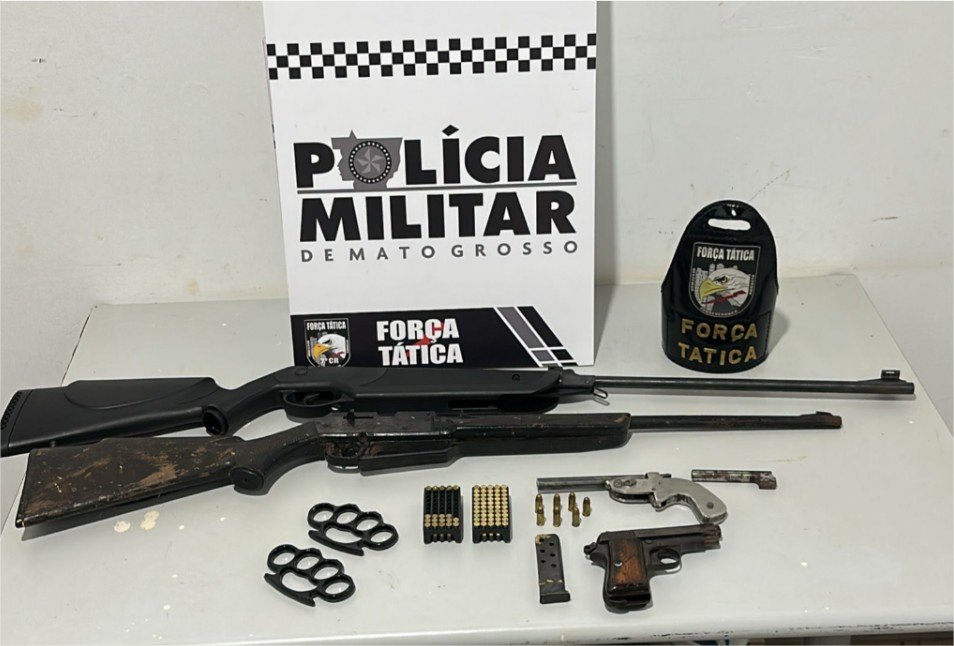 Força Tática apreende armas de fogo e mais de 100 porções de drogas em abordagens em Tangará da Serra