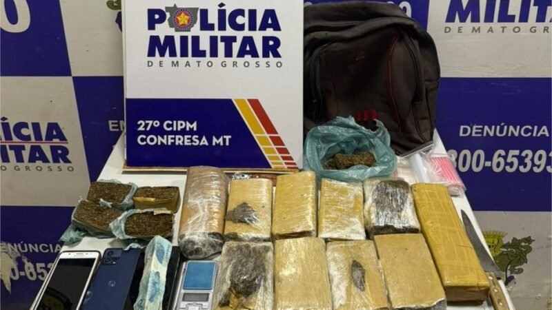 PM apreende 10 tabletes de maconha e prende quatro faccionados em Confresa