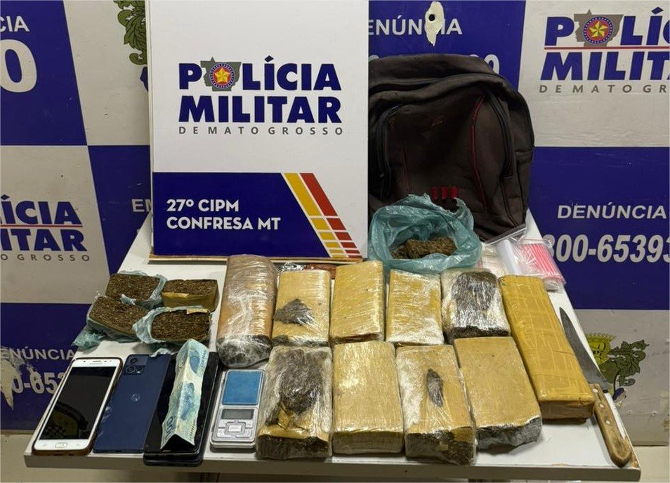 PM apreende 10 tabletes de maconha e prende quatro faccionados em Confresa