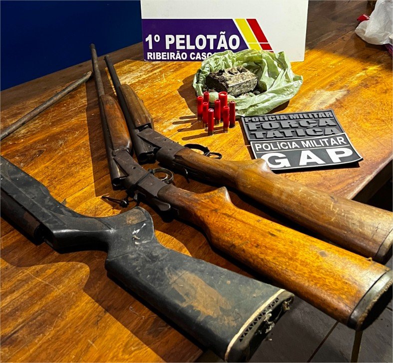 Polícia Militar prende três faccionados com armas e drogas em Ribeirão Cascalheira