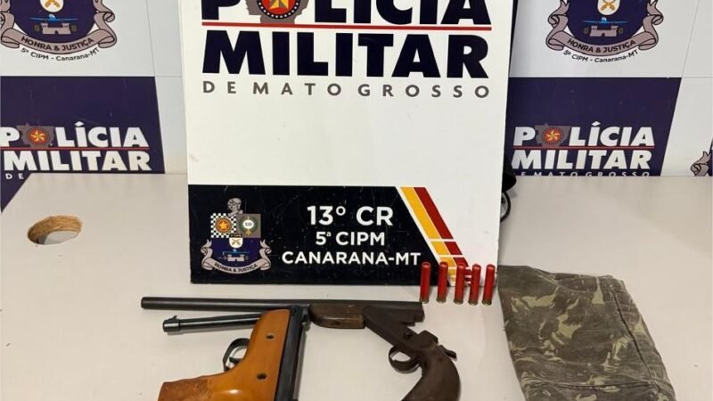 PM prende homem que agrediu esposa e familiares e apreende duas espingardas em Canarana