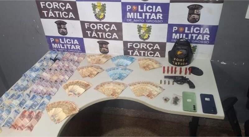 Força Tática apreende R$ 9,1 mil em dinheiro e arma de fogo com suspeito de tráfico de drogas