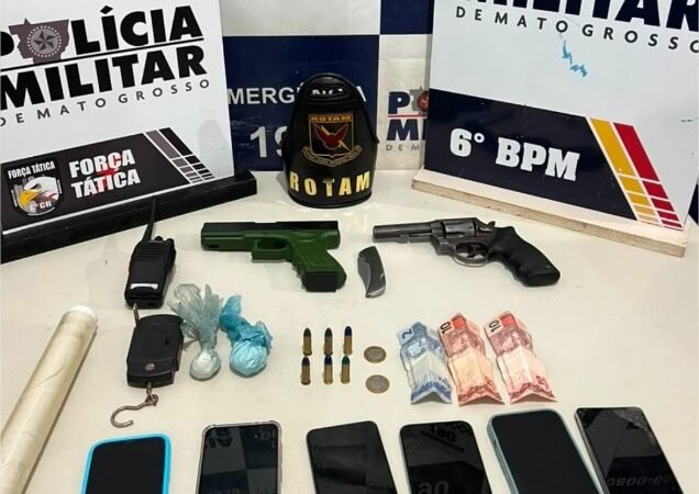 Polícia Militar detém nove suspeitos de integrar facção e apreende arma de fogo, simulacro e munições
