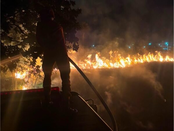 Corpo de Bombeiros combate incêndio em vegetação na área urbana de Sinop