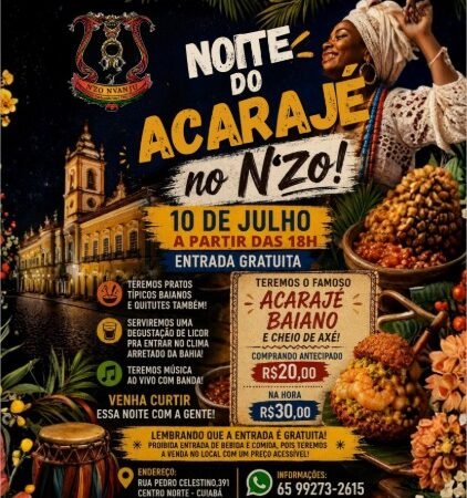Noite do Acarajé une gastronomia, música e solidariedade no N’zo Nvanju, em Cuiabá
