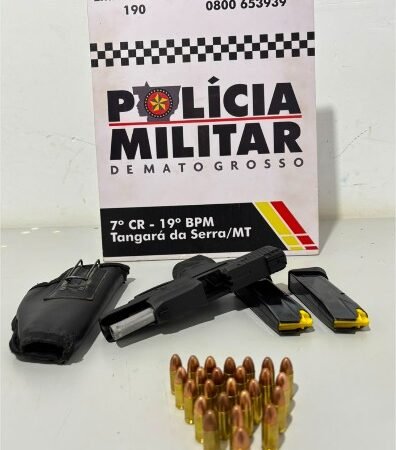 PM prende suspeito de agredir mulher e apreende pistola e munições em Tangará da Serra