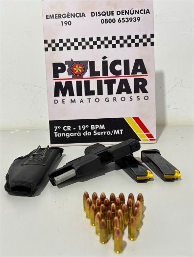 PM prende suspeito de agredir mulher e apreende pistola e munições em Tangará da Serra