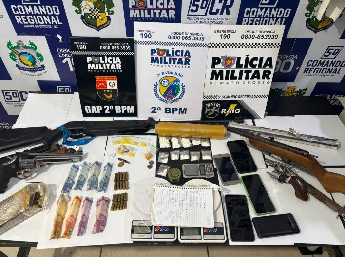 Polícia Militar prende dupla de faccionados com armas e drogas em Barra do Garças