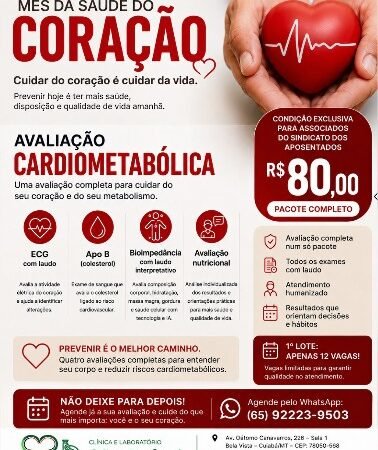 Setembro Vermelho: parceria oferece avaliação cardiometabólica a associados do SINDJOR-MT por R$ 80