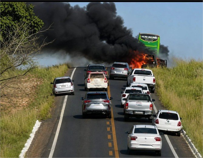 Incêndio consome veículo por completo e assusta motoristas na MT-010, a Estrada da Guia