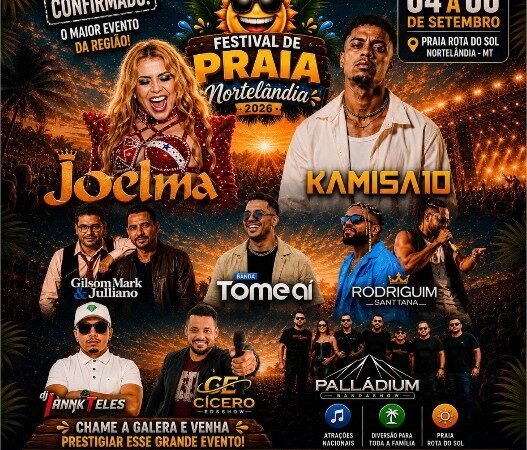 Festival de Praia de Nortelândia chega à 21ª edição com Joelma e Kamisa 10