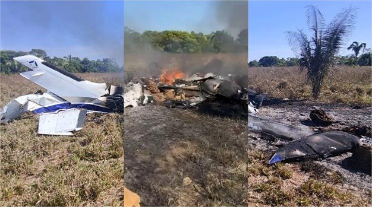 Três pessoas morrem carbonizadas após avião cair em fazenda no interior de MT; veja vídeo