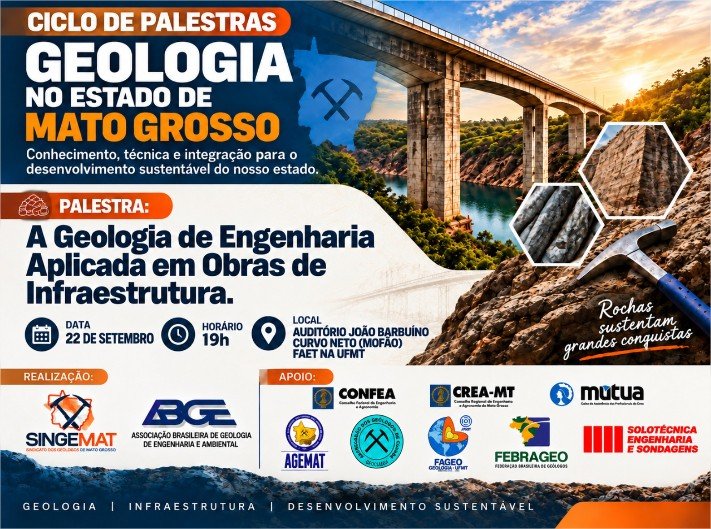 Geologia de Engenharia será tema de palestra sobre segurança e eficiência em obras de infraestrutura em MT