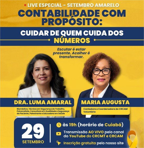 CRCMT e CRCAM promovem live sobre saúde mental e valorização dos profissionais da Contabilidade