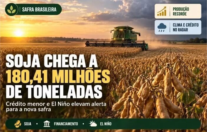 Soja chega a 180,41 milhões de toneladas, mas queda no crédito e El Niño elevam alerta para nova safra